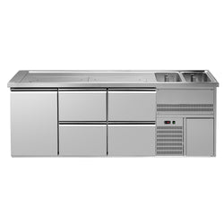 Lada barmańska PREMIUM PLUS - 2500x700mm - 6 Szuflad & 1 Drzwi - z 2 zlewami i 2 ociekaczami