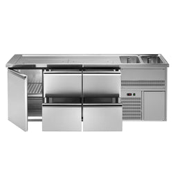 Lada barmańska PREMIUM PLUS - 2500x700mm - 6 Szuflad & 1 Drzwi - z 2 zlewami i 2 ociekaczami
