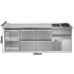 Lada barmańska PREMIUM PLUS - 2500x700mm - 1 Drzwi przeszklone & 4 Szuflady