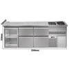 Stół chłodniczy barowy Premium PLUS – 2500 x 700 mm – z 1 drzwiami szklanymi i 4 szufladami 2/5 i 3/5