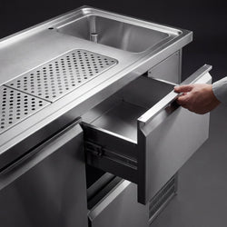 Profesjonalna stacja barmańska PREMIUM PLUS - 1950x700mm - 1 Drzwi & 2 Szuflady - z 2 zlewami po prawej stronie