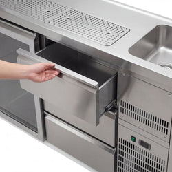 Barowy stół chłodniczy Premium PLUS - 1550x700 mm - 1 szklane drzwi & 3 szuflady