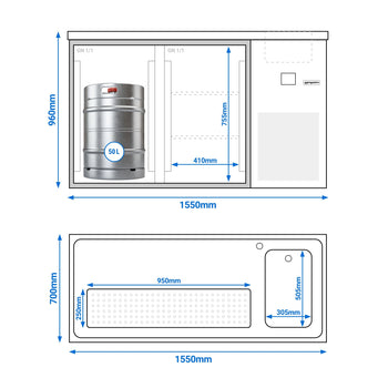 Barowy stół chłodniczy PREMIUM - 1550x700 mm - 2 szklane drzwi - Prime Gastro