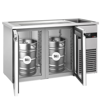 Barowy stół chłodniczy PREMIUM - 1550x700 mm - 2 szklane drzwi - Prime Gastro