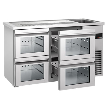 Barowy stół chłodniczy PREMIUM - 1550x700 mm - 4 szklane szuflady - Prime Gastro