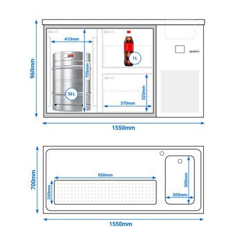 Barowy stół chłodniczy PREMIUM - 1550x700 mm - 1 drzwi & 2 szuflady - Prime Gastro