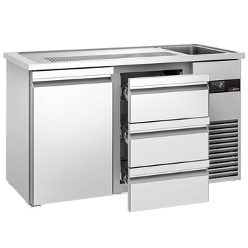 Barowy stół chłodniczy PREMIUM - 1550x700 mm - 1 drzwi & 3 szuflady - Prime Gastro