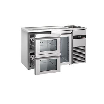 Barowy Stół Chłodniczy PREMIUM - 1550x700mm - 1 szklane drzwi & 2 szklane szuflady - Prime Gastro
