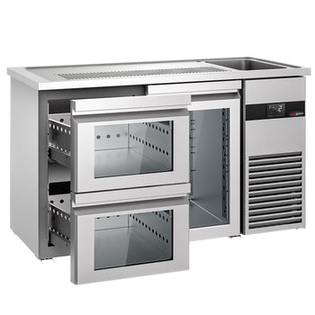 Barowy Stół Chłodniczy PREMIUM - 1550x700mm - 1 szklane drzwi & 2 szklane szuflady - Prime Gastro