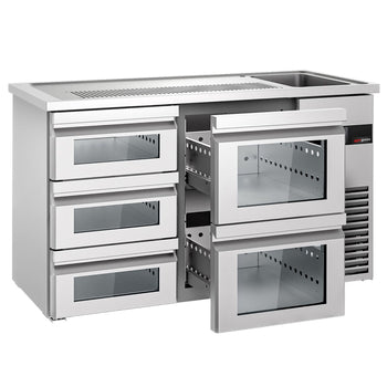 Barowy stół chłodniczy PREMIUM - 1550x700mm - 5 szklanych szuflad - Prime Gastro