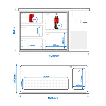 Barowy stół chłodniczy PREMIUM - 1550x700mm - 5 szklanych szuflad - Prime Gastro