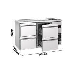 Lada barmańska PREMIUM - 1550x700mm - 4 Szuflady - z komorą po prawej i ociekaczem