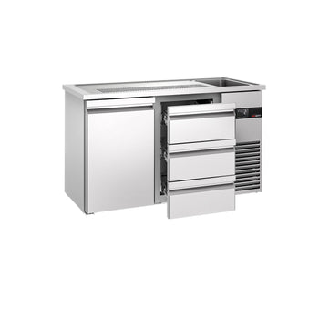 Barowy stół chłodniczy PREMIUM - 1550x700 mm - 1 drzwi & 3 szuflady - Prime Gastro
