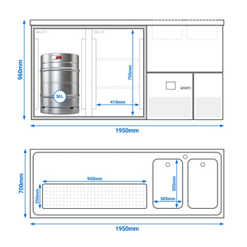 Barowy stół chłodniczy PREMIUM - 1950x700 mm - 2 drzwi - Prime Gastro