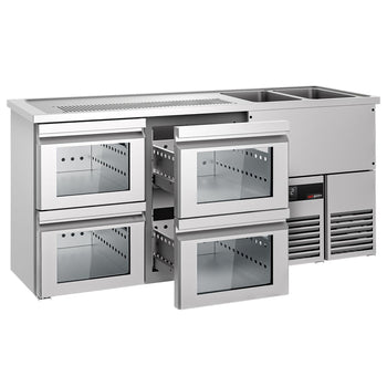 Barowy stół chłodniczy PREMIUM - 1950x700mm - 4 szklane szuflady - Prime Gastro