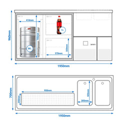 Barowy stół chłodniczy PREMIUM - 1950x700 mm - 1 szklane drzwi & 2 szklane szuflady