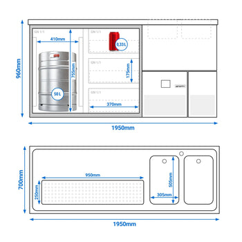 Barowy stół chłodniczy PREMIUM - 1950x700 mm - 1 szklane drzwi & 3 szklane szuflady - Prime Gastro