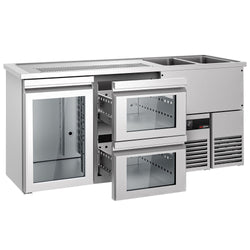 Barowy stół chłodniczy PREMIUM - 1950x700 mm - 1 szklane drzwi & 2 szklane szuflady