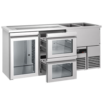 Barowy stół chłodniczy PREMIUM - 1950x700 mm - 1 szklane drzwi & 2 szklane szuflady - Prime Gastro