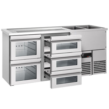 Barowy stół chłodniczy PREMIUM - 1950x700mm - 5 szklanych szuflad - Prime Gastro