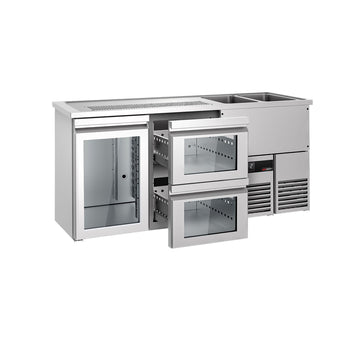 Barowy stół chłodniczy PREMIUM - 1950x700 mm - 1 szklane drzwi & 2 szklane szuflady - Prime Gastro