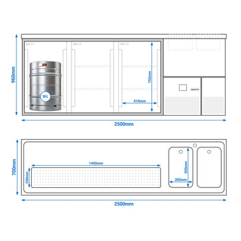 Barowy stół chłodniczy PREMIUM - 2500x700mm - 3 szklane drzwi - Prime Gastro