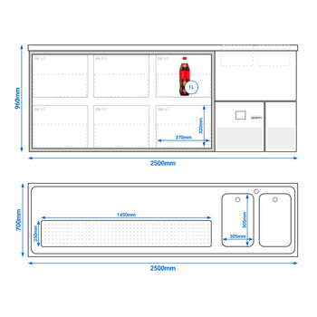 Barowy stół chłodniczy PREMIUM - 2500x700mm - 6 szuflad - Prime Gastro