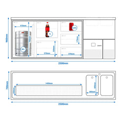 Barowy stół chłodniczy PREMIUM - 2500x700mm - 1 drzwi & 5 szuflad