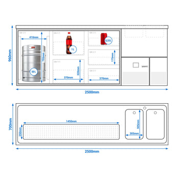 Barowy stół chłodniczy PREMIUM - 2500x700mm - 1 drzwi & 5 szuflad - Prime Gastro