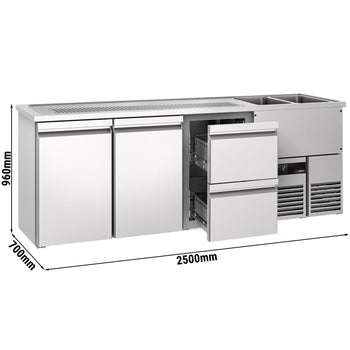 Barowy stół chłodniczy PREMIUM - 2500x700 mm - 2 drzwi & 2 szuflady - Prime Gastro