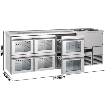 Barowy stół chłodniczy PREMIUM - 2500x700mm - 6 szklanych szuflad - Prime Gastro