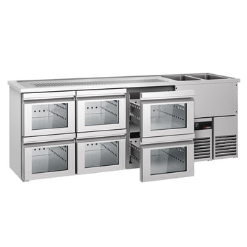 Barowy stół chłodniczy PREMIUM - 2500x700mm - 6 szklanych szuflad - Prime Gastro