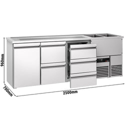 Barowy stół chłodniczy PREMIUM - 2500x700mm - 1 drzwi & 5 szuflad