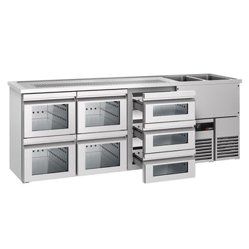 Barowy stół chłodniczy PREMIUM - 2500x700mm - 7 szklanych szuflad - Prime Gastro