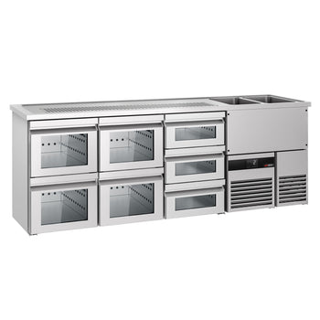 Barowy stół chłodniczy PREMIUM - 2500x700mm - 7 szklanych szuflad - Prime Gastro
