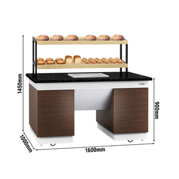 Półka na chleb DUBLIN - 1600 mm - z kółkami - blat roboczy kuchenny z czarnego granitu - Prime Gastro