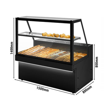Witryna na chleb TORONTO - 1500 mm - czarny panel przedni- oświetlenie LED - 1 półka - Prime Gastro