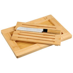 (5 sztuk) Deska do krojenia chleba wraz z nożem – bambus – 280 x 420 x 20 mm