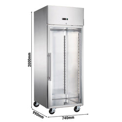 Szafa mroźnicza ze stali nierdzewnej ECO - EN 600x800 - 612L - 740x990mm - 1 drzwi, przeszklona - chłodzenie wentylowane; zamek