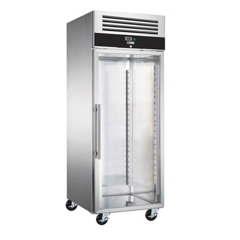 Szafa mroźnicza ze stali nierdzewnej PREMIUM - EN 600x800 - 612L - 740x990mm - 1 drzwi, przeszklona - chłodzenie wentylowane; zamek - Czarny front