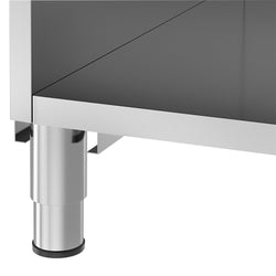 Szafka robocza ze stali nierdzewnej - 910x700mm - z model otwarty, z półką pośrednią i półką dolną