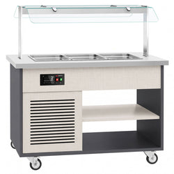 Wózek bufetowy zimny PARYŻ – 1340 mm – na 3x GN 1/1 – od +2 do +8 °C – z wanną chłodniczą, półką na talerze i kółkami, image 4 of 13