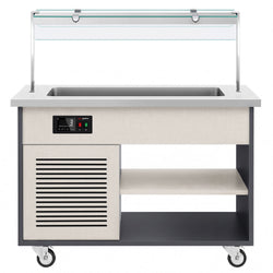 Wózek bufetowy zimny PARYŻ – 1340 mm – na 3x GN 1/1 – od +2 do +8 °C – z wanną chłodniczą, półką na talerze i kółkami, image 6 of 13