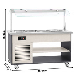 Wózek bufetowy zimny PARYŻ – 1670 mm – na 4x GN 1/1 – od +2 do +8 °C – z wanną chłodniczą, półką na talerze i kółkami, image 2 of 13