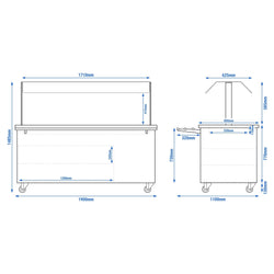 Wózek bufetowy na dania ciepłe GDAŃSK - 1900 mm - na 5 pojemników GN 1/1 - z wysuwaną półką na tace - czarny