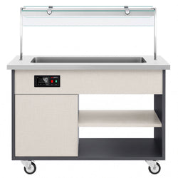 Wózek bufetowy ciepły PARYŻ – 1340 mm – na 3x GN 1/1 – od +30 do +90 °C – z bemarem, półką na talerze i kółkami, image 6 of 13