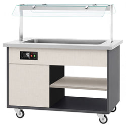 Wózek bufetowy ciepły PARYŻ – 1340 mm – na 3x GN 1/1 – od +30 do +90 °C – z bemarem, półką na talerze i kółkami, image 7 of 13