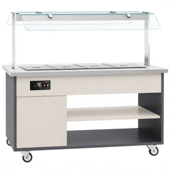 Wózek bufetowy ciepły PARYŻ – 1670 mm – na 4x GN 1/1 – od +30 do +90 °C – z bemarem, półką na talerze i kółkami, image 4 of 13