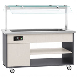 Wózek bufetowy ciepły PARYŻ – 1670 mm – na 4x GN 1/1 – od +30 do +90 °C – z bemarem, półką na talerze i kółkami, image 5 of 13
