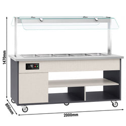 Wózek bufetowy ciepły PARYŻ – 2000 mm – na 5x GN 1/1 – od +30 do +90 °C – z bemarem, półką na talerze i kółkami, image 2 of 13